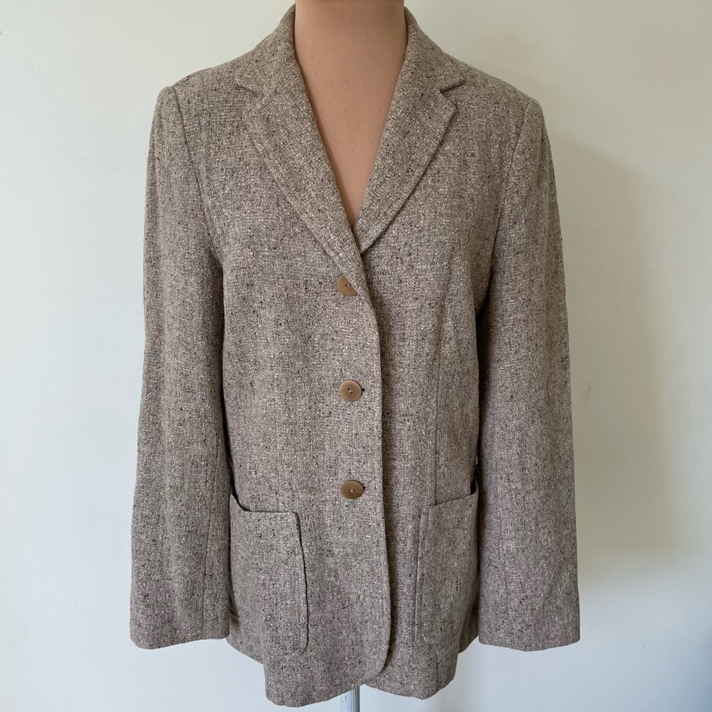 Philippe Adec Paris Vintage Wool Knit Brown Beige 3 Button Blazer Jacket Size 6